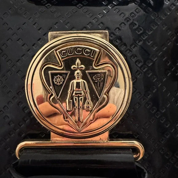 Gucci Babouska studded Black Patent Leather Shoulder Bag - Picture 4 of 16